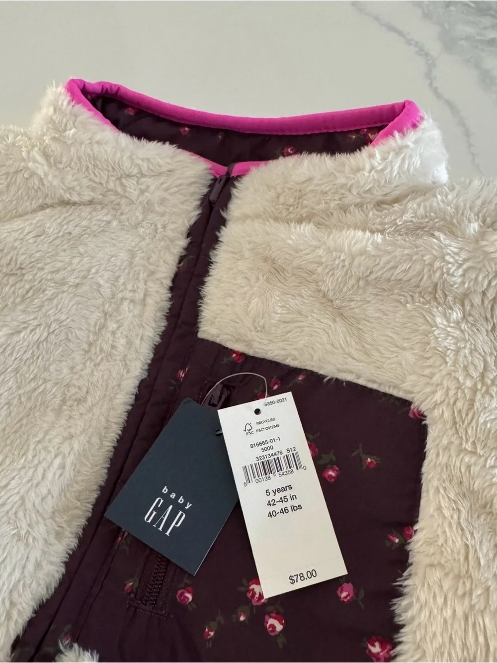 GAP Girls Reversible Cozy Jacket in Burgundy Plum Size 5